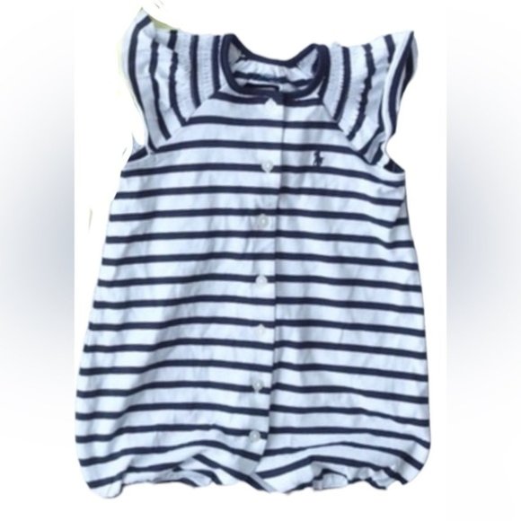 Ralph Lauren baby girl nautical sailor navy white romper jumpsuit - Picture 1 of 5